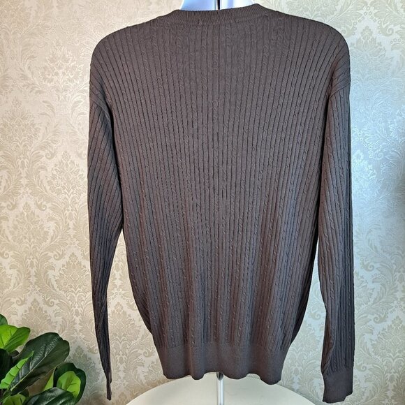 Murano Size Large Brown Sweater Cable Knit Lightweight Vneck NWOT - Picture 4 of 9